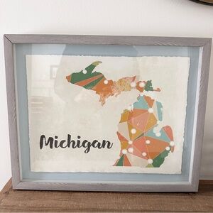 Framed Michigan Geometric Art Print Wall Map Home State Large 20 X 16” Gray Blue